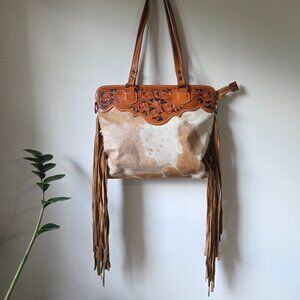 EUC LIKE NEW AMERICAN DARLING TOOLED WESTERN LEATHER FRINGED BAG MEDIUM